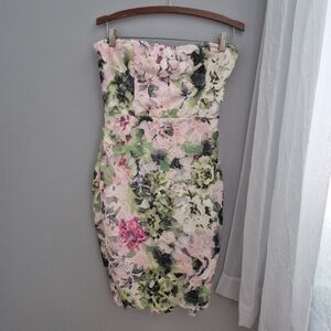 Strapless Floral Lace Cocktail Dress